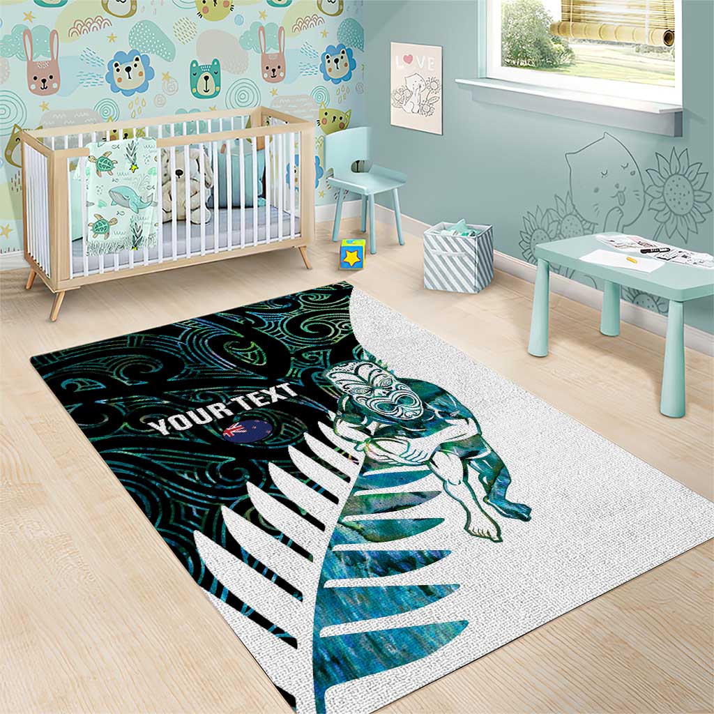 New Zealand Silver Fern Rugby Custom Area Rug Go All Black Turquoise Maori Paua Shell LT14 - Polynesian Pride