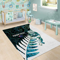 New Zealand Silver Fern Rugby Custom Area Rug Go All Black Turquoise Maori Paua Shell LT14 - Polynesian Pride