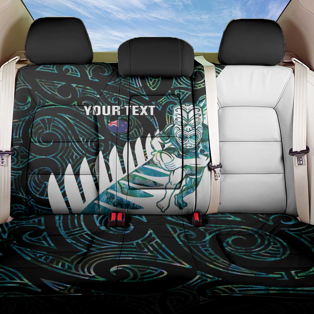 New Zealand Silver Fern Rugby Custom Back Car Seat Cover Go All Black Turquoise Maori Paua Shell - Polynesian Pride