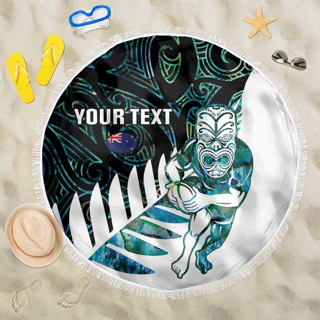 New Zealand Silver Fern Rugby Custom Beach Blanket Go All Black Turquoise Maori Paua Shell - Polynesian Pride