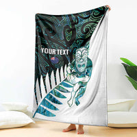 New Zealand Silver Fern Rugby Custom Blanket Go All Black Turquoise Maori Paua Shell - Polynesian Pride