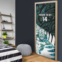 New Zealand Silver Fern Rugby Custom Door Cover Go All Black Turquoise Maori Paua Shell - Polynesian Pride