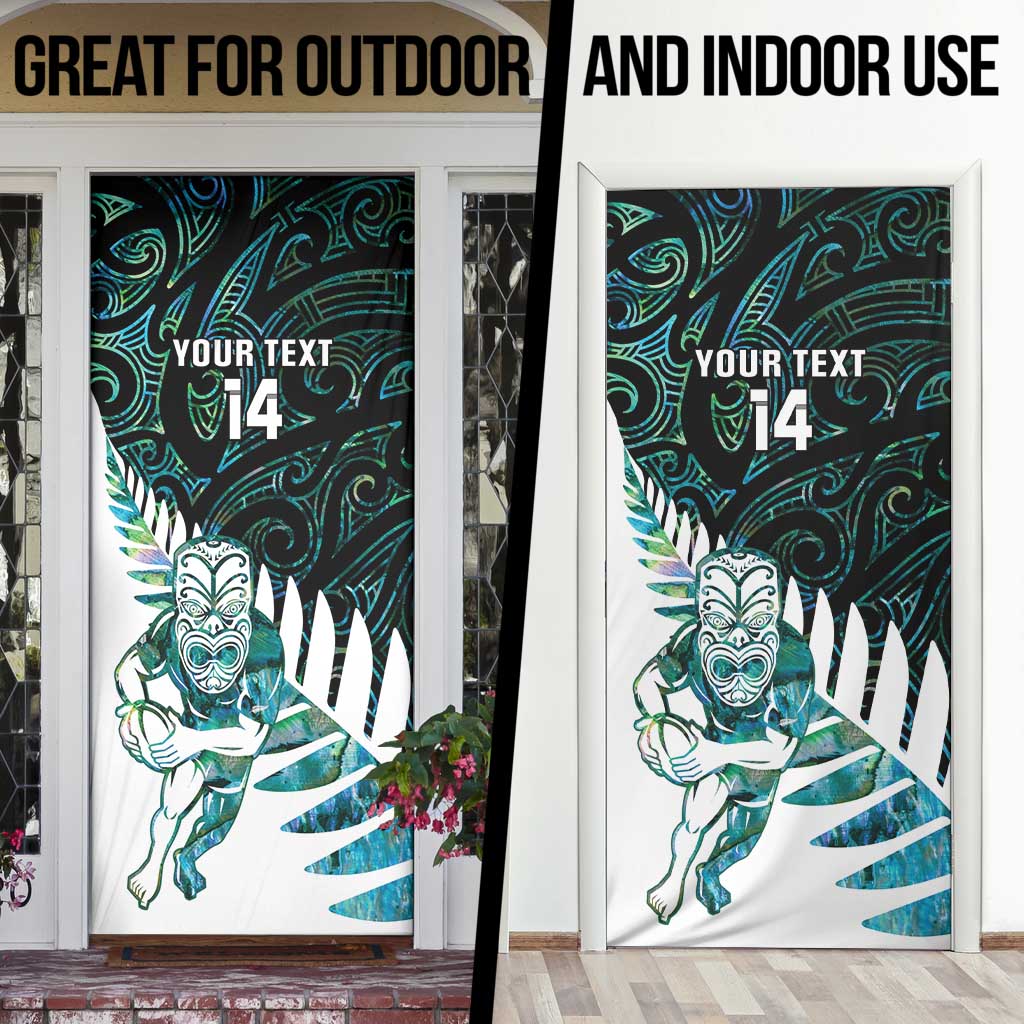 New Zealand Silver Fern Rugby Custom Door Cover Go All Black Turquoise Maori Paua Shell - Polynesian Pride