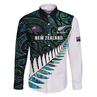 New Zealand Silver Fern Rugby Custom Family Matching Off Shoulder Short Dress and Hawaiian Shirt Go All Black Turquoise Maori Paua Shell - Polynesian Pride