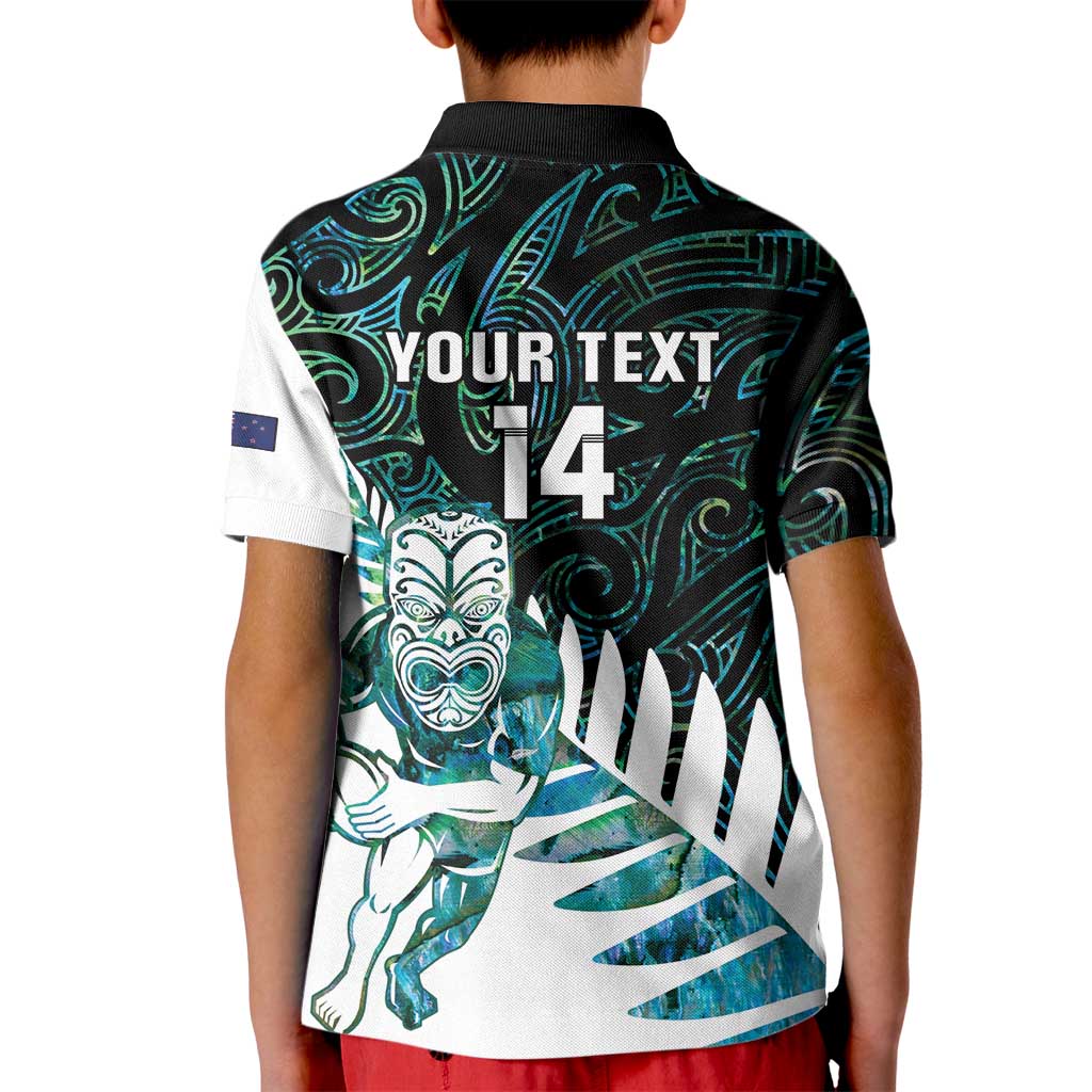 New Zealand Silver Fern Rugby Custom Kid Polo Shirt Go All Black Turquoise Maori Paua Shell LT14 - Polynesian Pride