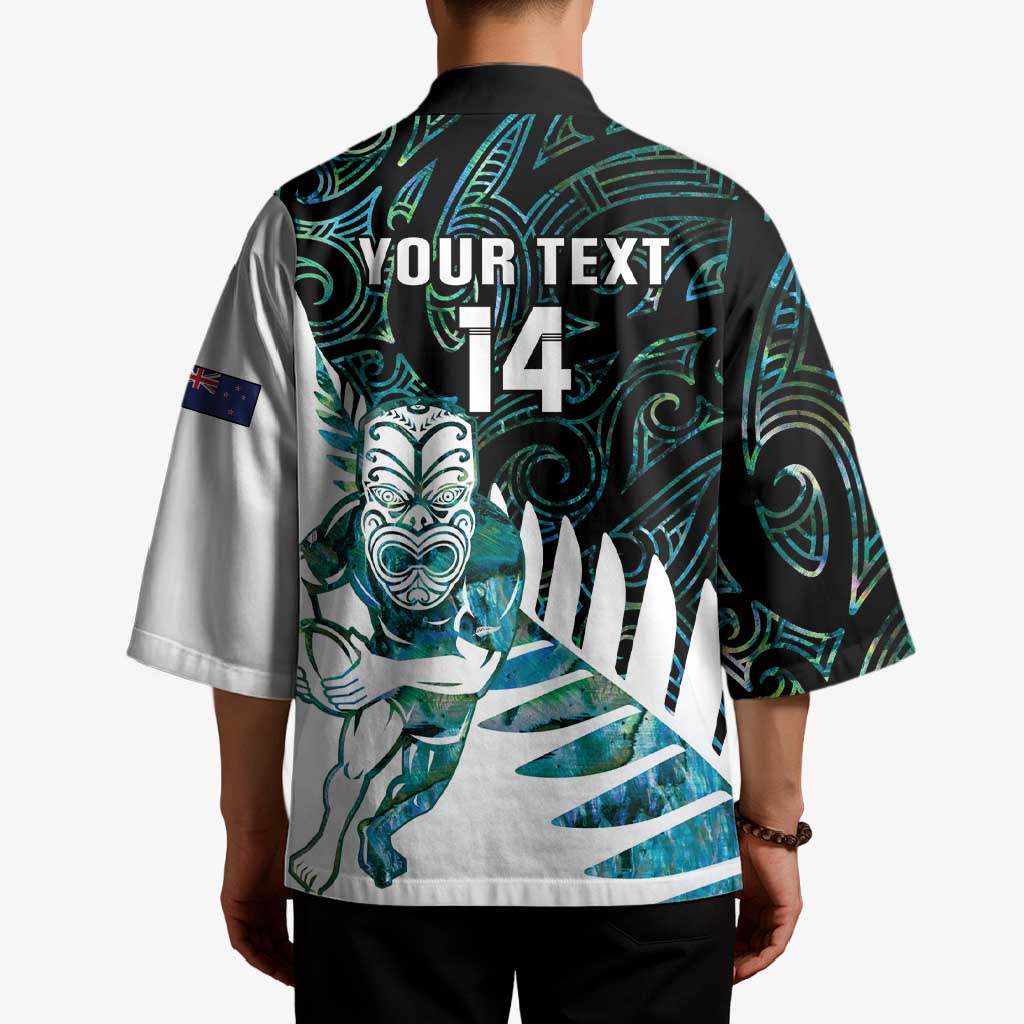 New Zealand Silver Fern Rugby Custom Kimono Go All Black Turquoise Maori Paua Shell - Polynesian Pride