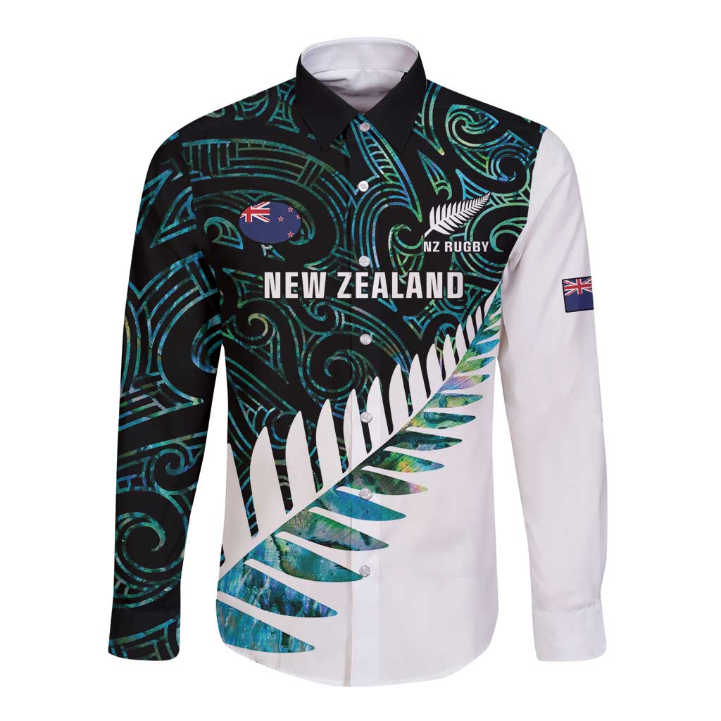 New Zealand Silver Fern Rugby Custom Long Sleeve Button Shirt Go All Black Turquoise Maori Paua Shell LT14 Unisex Turquoise - Polynesian Pride