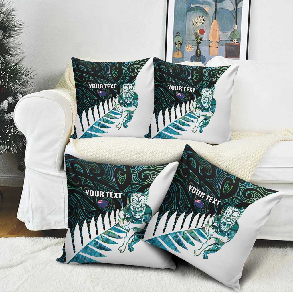 New Zealand Silver Fern Rugby Custom Pillow Cover Go All Black Turquoise Maori Paua Shell - Polynesian Pride