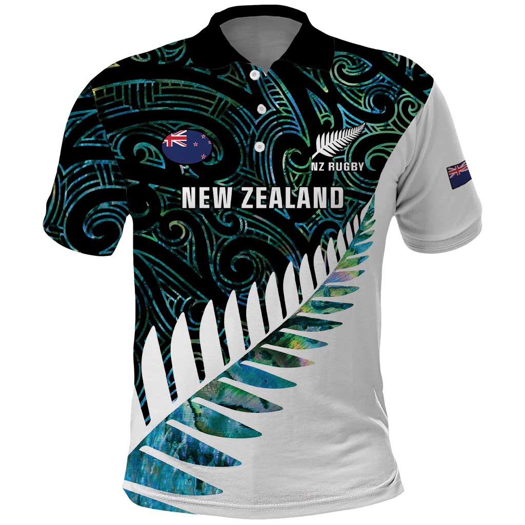 New Zealand Silver Fern Rugby Custom Polo Shirt Go All Black Turquoise Maori Paua Shell - Polynesian Pride