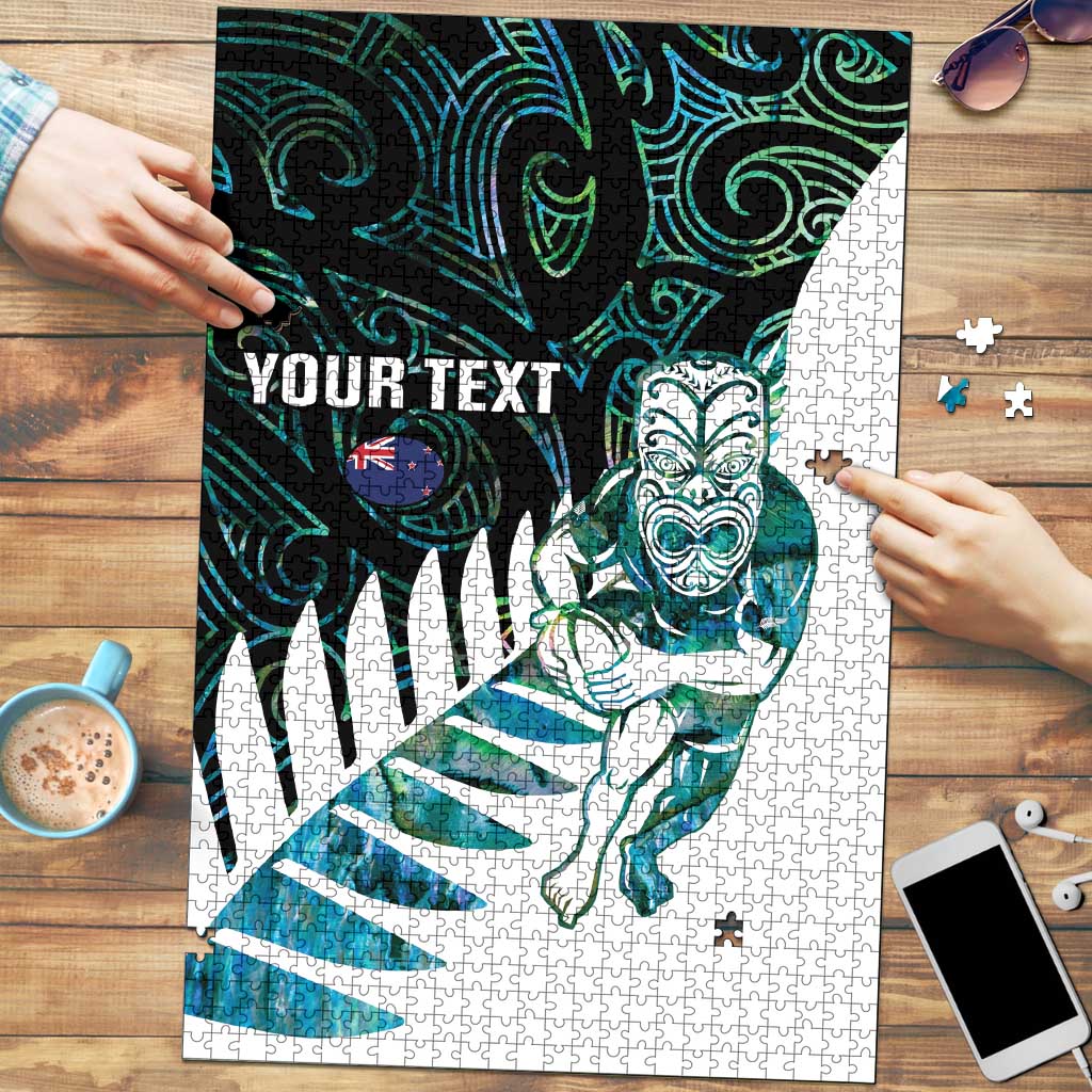New Zealand Silver Fern Rugby Custom Puzzle Go All Black Turquoise Maori Paua Shell - Polynesian Pride