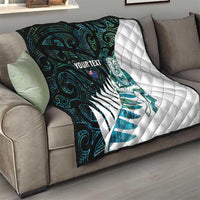 New Zealand Silver Fern Rugby Custom Quilt Go All Black Turquoise Maori Paua Shell LT14 - Polynesian Pride
