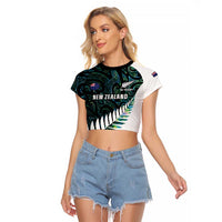 New Zealand Silver Fern Rugby Custom Raglan Cropped T Shirt Go All Black Turquoise Maori Paua Shell LT14 Female Turquoise - Polynesian Pride