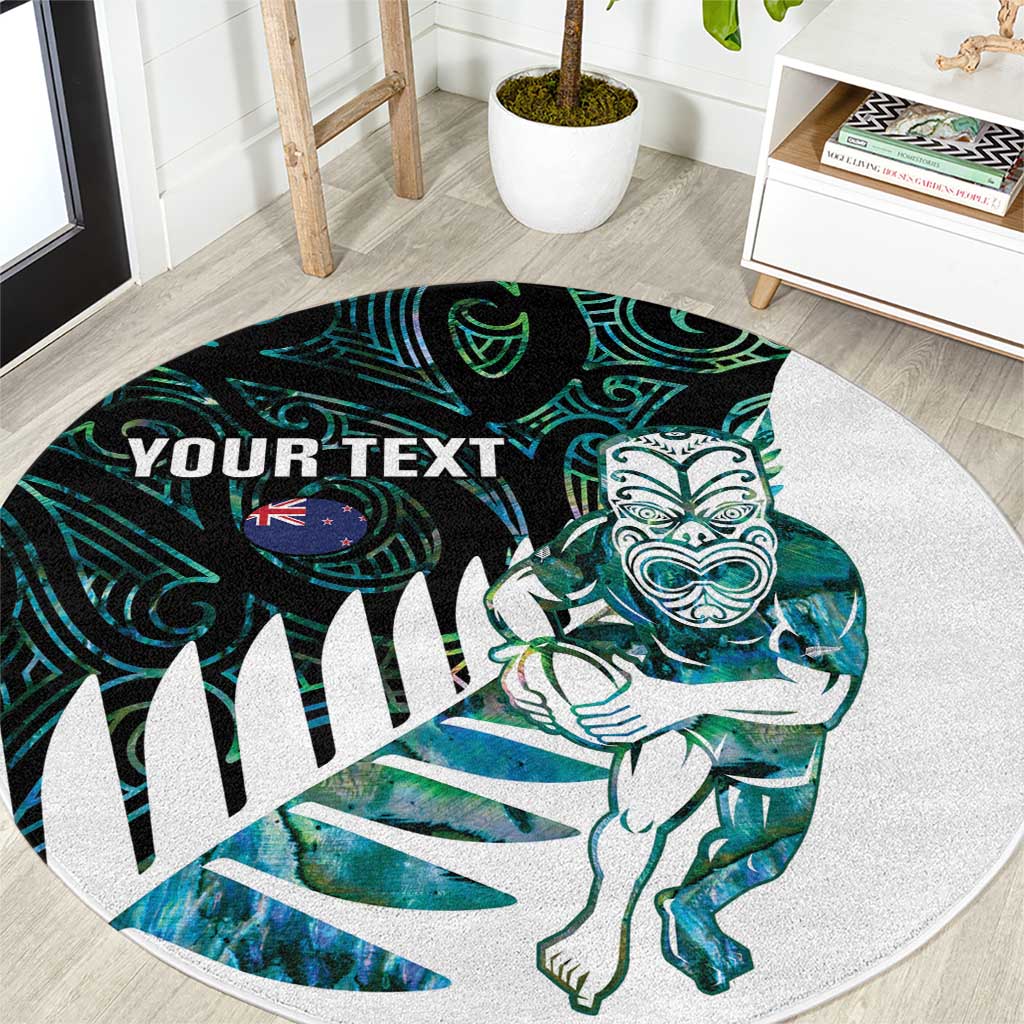 New Zealand Silver Fern Rugby Custom Round Carpet Go All Black Turquoise Maori Paua Shell - Polynesian Pride
