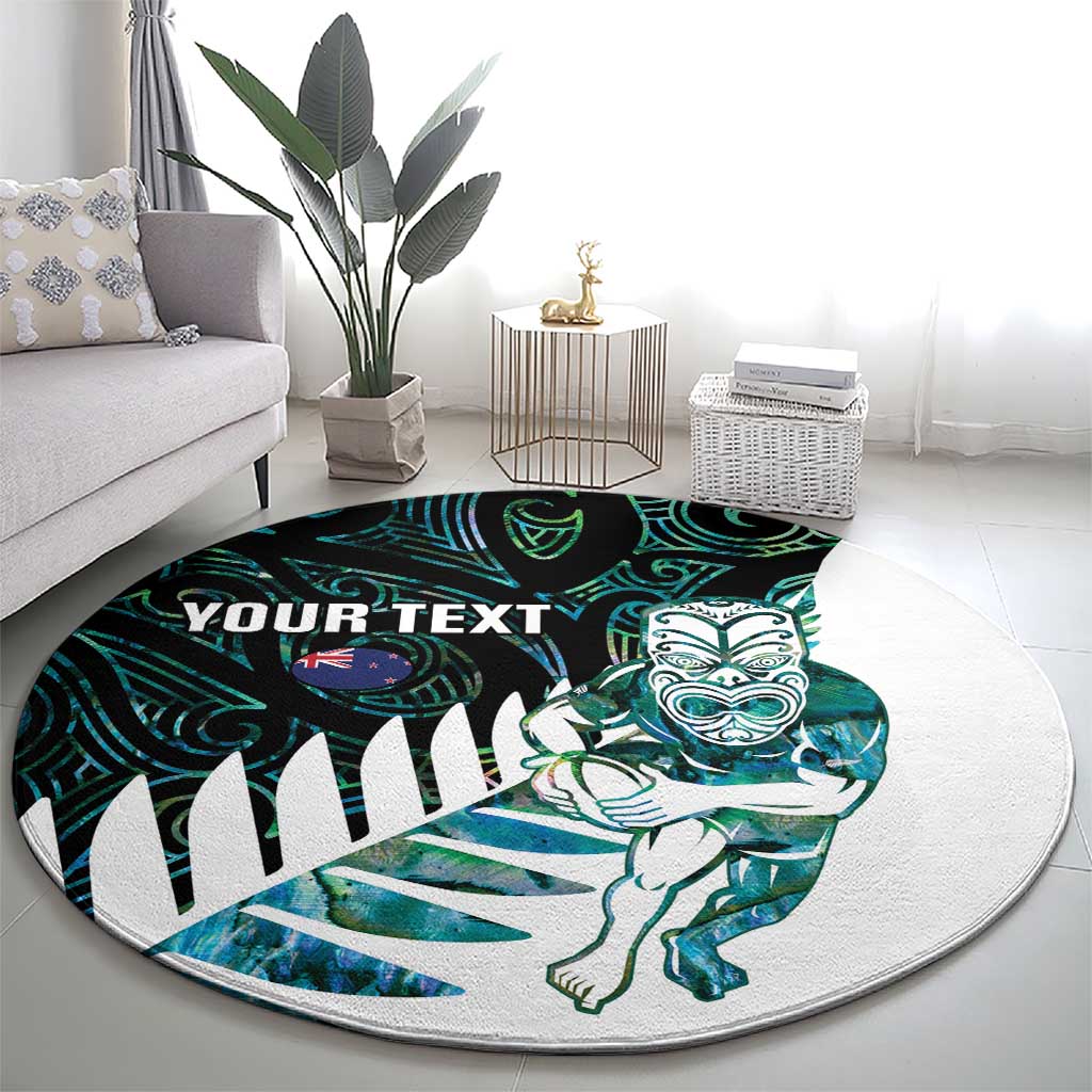New Zealand Silver Fern Rugby Custom Round Carpet Go All Black Turquoise Maori Paua Shell - Polynesian Pride
