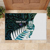 New Zealand Silver Fern Rugby Custom Rubber Doormat Go All Black Turquoise Maori Paua Shell LT14 Turquoise - Polynesian Pride