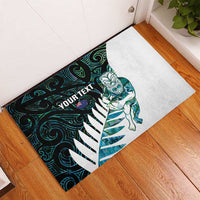 New Zealand Silver Fern Rugby Custom Rubber Doormat Go All Black Turquoise Maori Paua Shell LT14 - Polynesian Pride