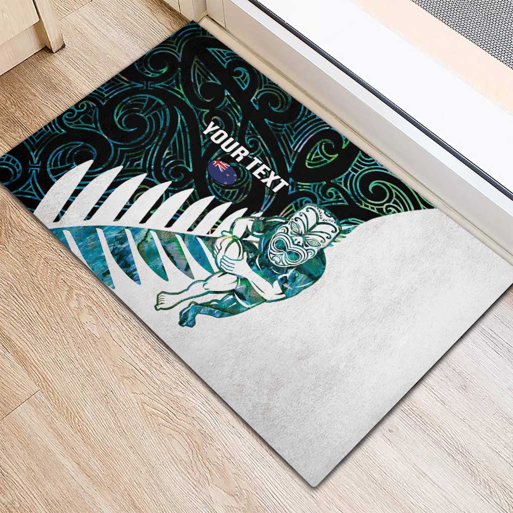 New Zealand Silver Fern Rugby Custom Rubber Doormat Go All Black Turquoise Maori Paua Shell LT14 - Polynesian Pride