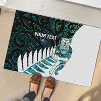 New Zealand Silver Fern Rugby Custom Rubber Doormat Go All Black Turquoise Maori Paua Shell LT14 - Polynesian Pride