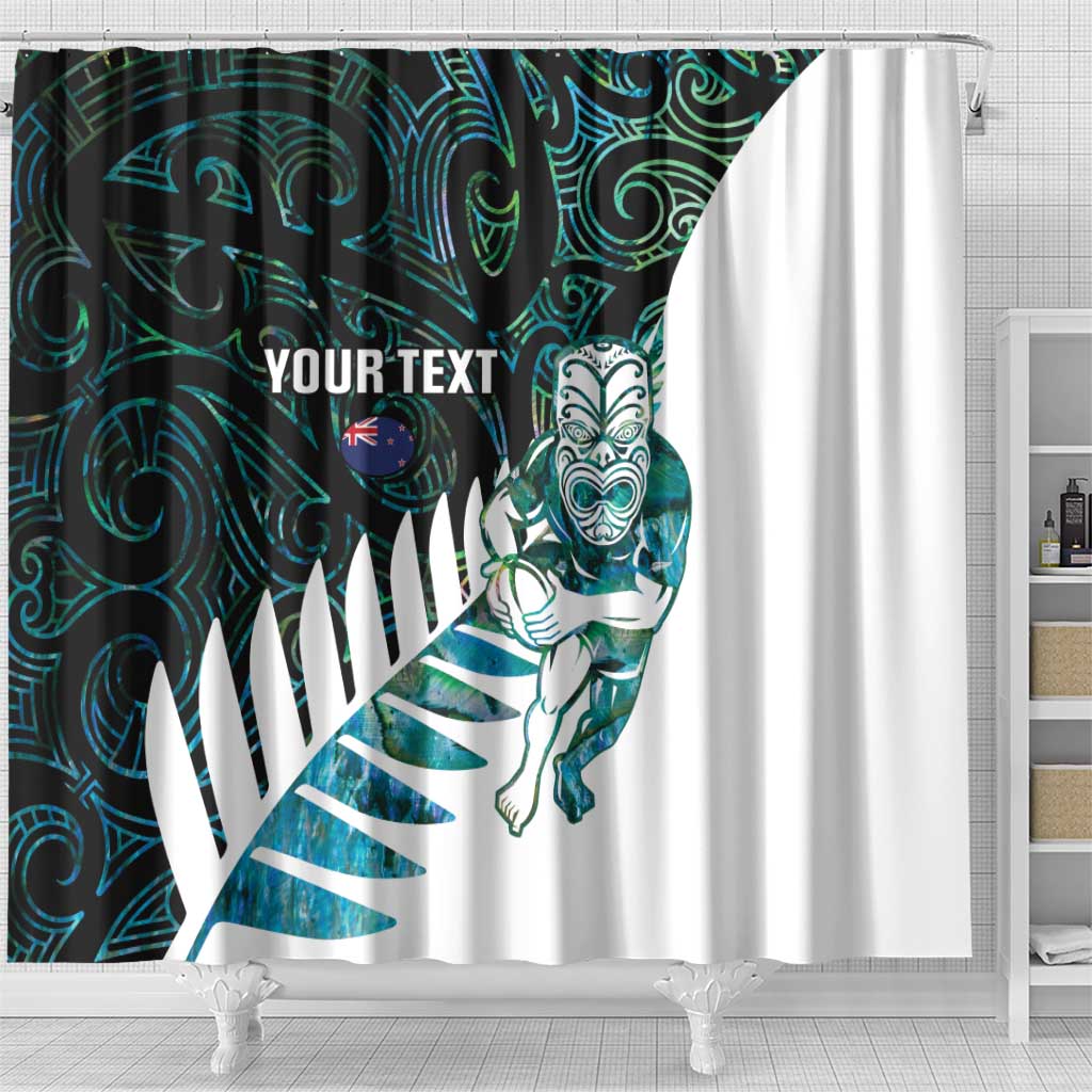 New Zealand Silver Fern Rugby Custom Shower Curtain Go All Black Turquoise Maori Paua Shell - Polynesian Pride