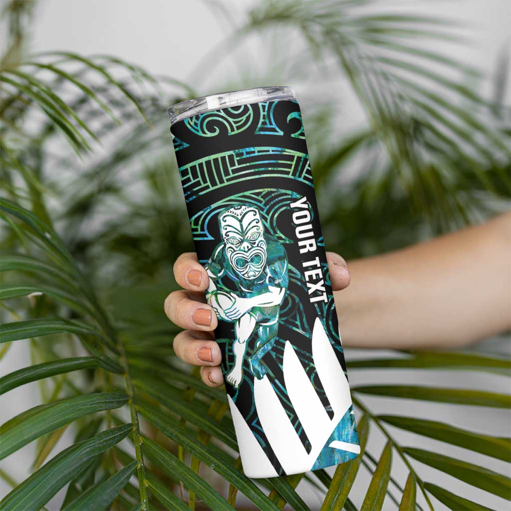 New Zealand Silver Fern Rugby Custom Skinny Tumbler Go All Black Turquoise Maori Paua Shell - Polynesian Pride