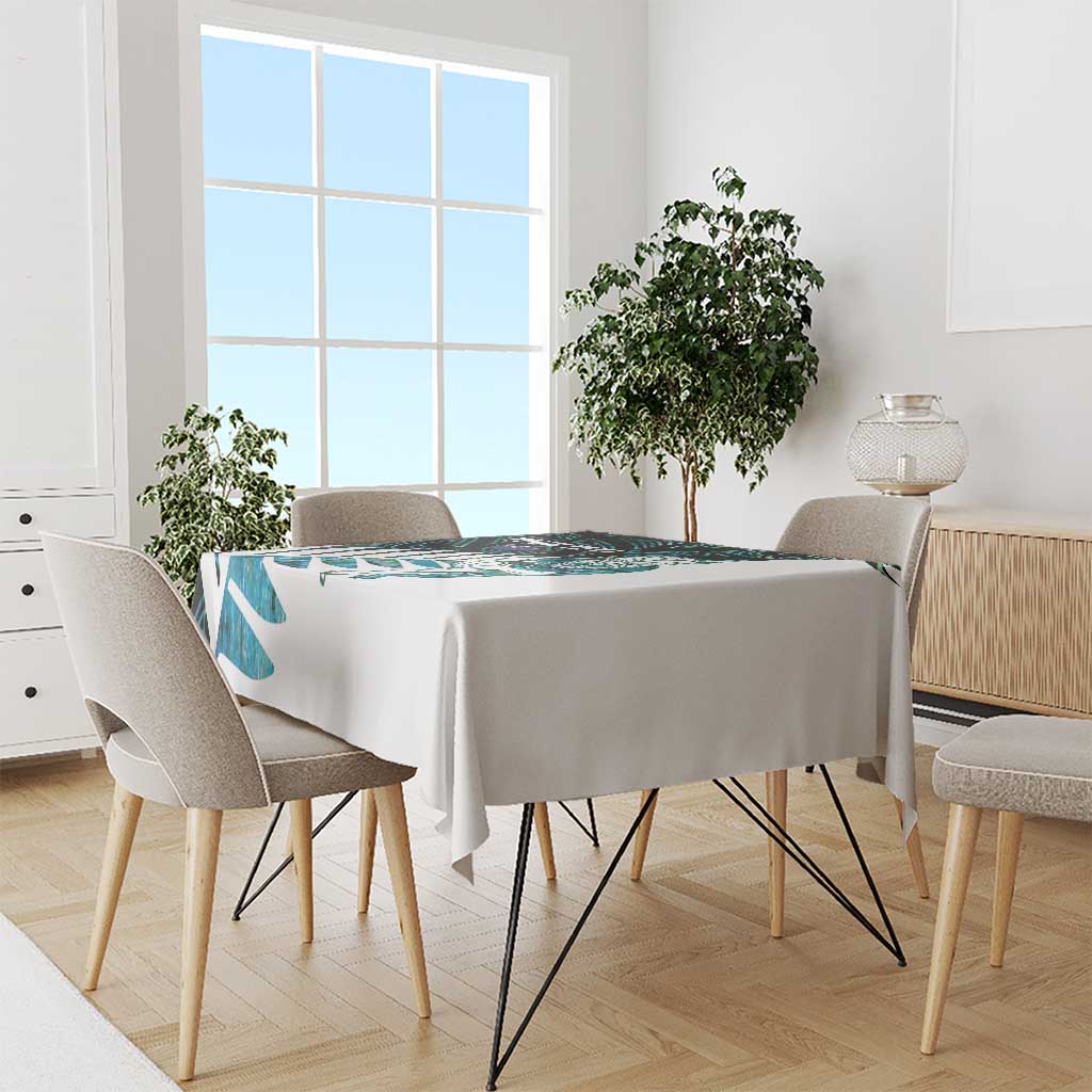 New Zealand Silver Fern Rugby Custom Tablecloth Go All Black Turquoise Maori Paua Shell - Polynesian Pride