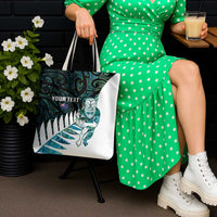 New Zealand Silver Fern Rugby Custom Tote Bag Go All Black Turquoise Maori Paua Shell - Polynesian Pride