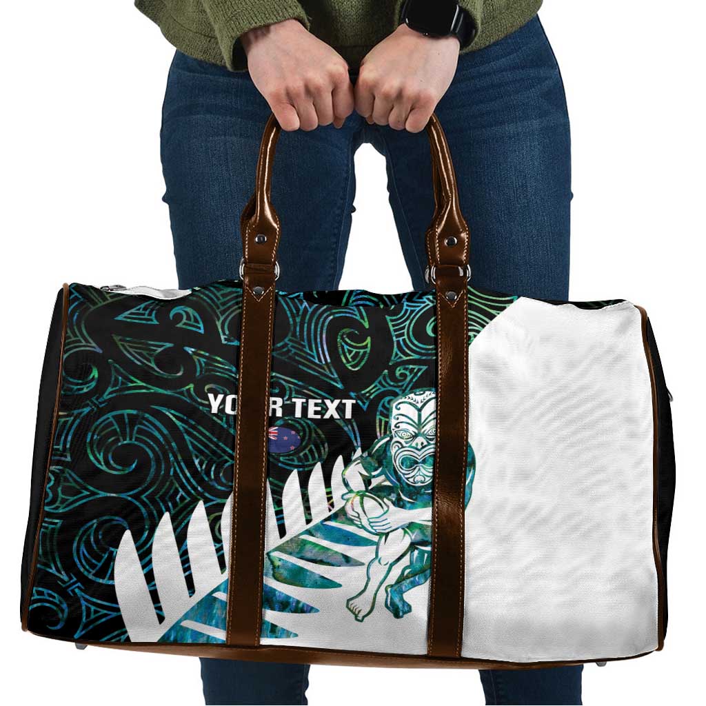 New Zealand Silver Fern Rugby Custom Travel Bag Go All Black Turquoise Maori Paua Shell - Polynesian Pride