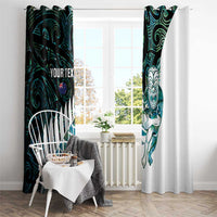 New Zealand Silver Fern Rugby Custom Window Curtain Go All Black Turquoise Maori Paua Shell - Polynesian Pride
