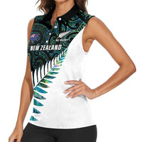 New Zealand Silver Fern Rugby Custom Women Sleeveless Polo Shirt Go All Black Turquoise Maori Paua Shell - Polynesian Pride