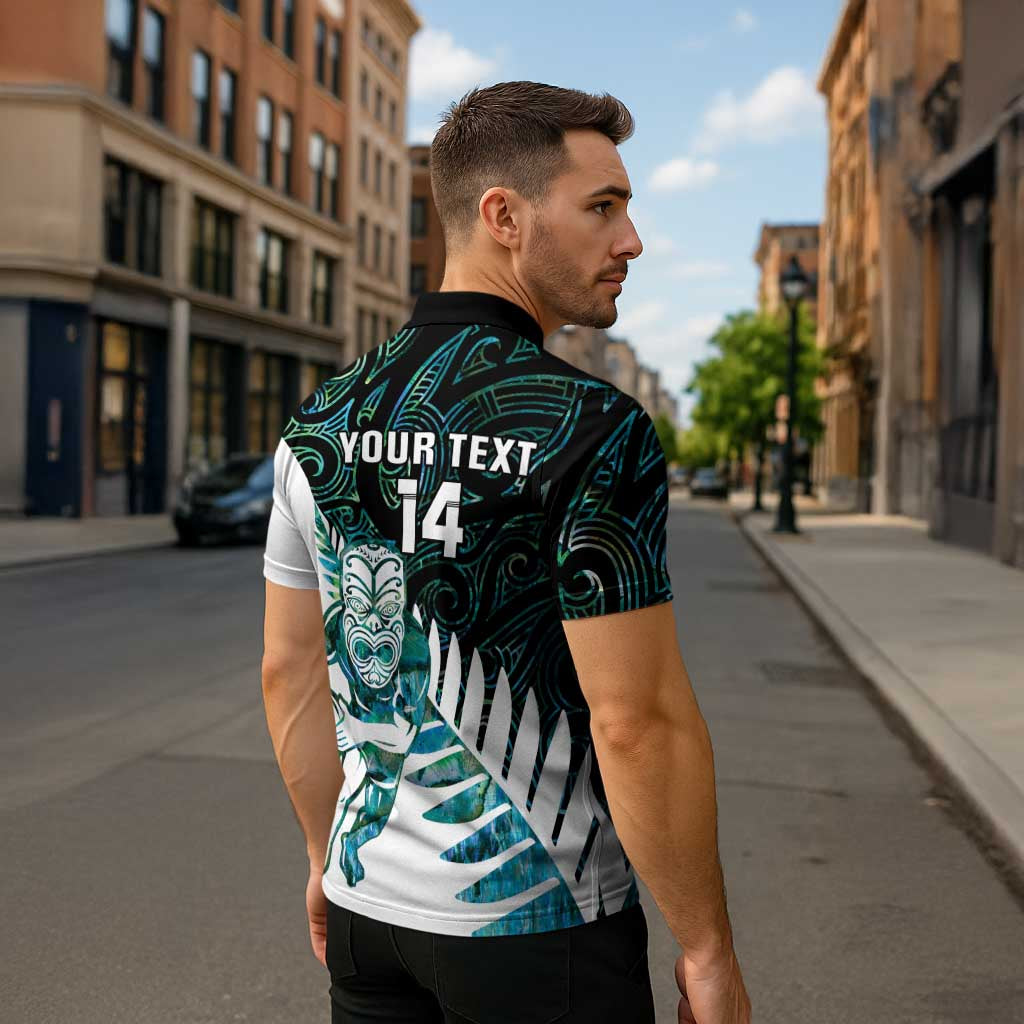New Zealand Silver Fern Rugby Custom Zipper Polo Shirt Go All Black Turquoise Maori Paua Shell - Polynesian Pride