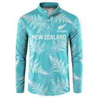 New Zealand Silver Fern Rugby Custom Button Sweatshirt Go Aotearoa Champions Turquoise Version - Polynesian Pride