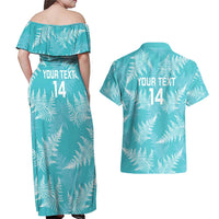 New Zealand Silver Fern Rugby Custom Couples Matching Off Shoulder Maxi Dress and Hawaiian Shirt Go Aotearoa Champions Turquoise Version - Polynesian Pride