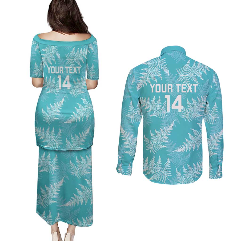 New Zealand Silver Fern Rugby Custom Couples Matching Puletasi and Long Sleeve Button Shirt Go Aotearoa Champions Turquoise Version - Polynesian Pride