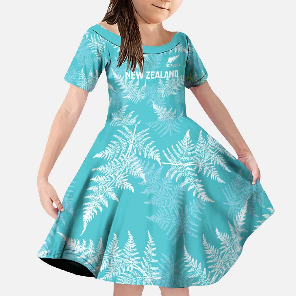 New Zealand Silver Fern Rugby Custom Family Matching Off Shoulder Maxi Dress and Hawaiian Shirt Go Aotearoa Champions Turquoise Version - Polynesian Pride