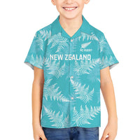 New Zealand Silver Fern Rugby Custom Family Matching Off Shoulder Short Dress and Hawaiian Shirt Go Aotearoa Champions Turquoise Version - Polynesian Pride