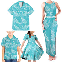 New Zealand Silver Fern Rugby Custom Family Matching Tank Maxi Dress and Hawaiian Shirt Go Aotearoa Champions Turquoise Version - Polynesian Pride