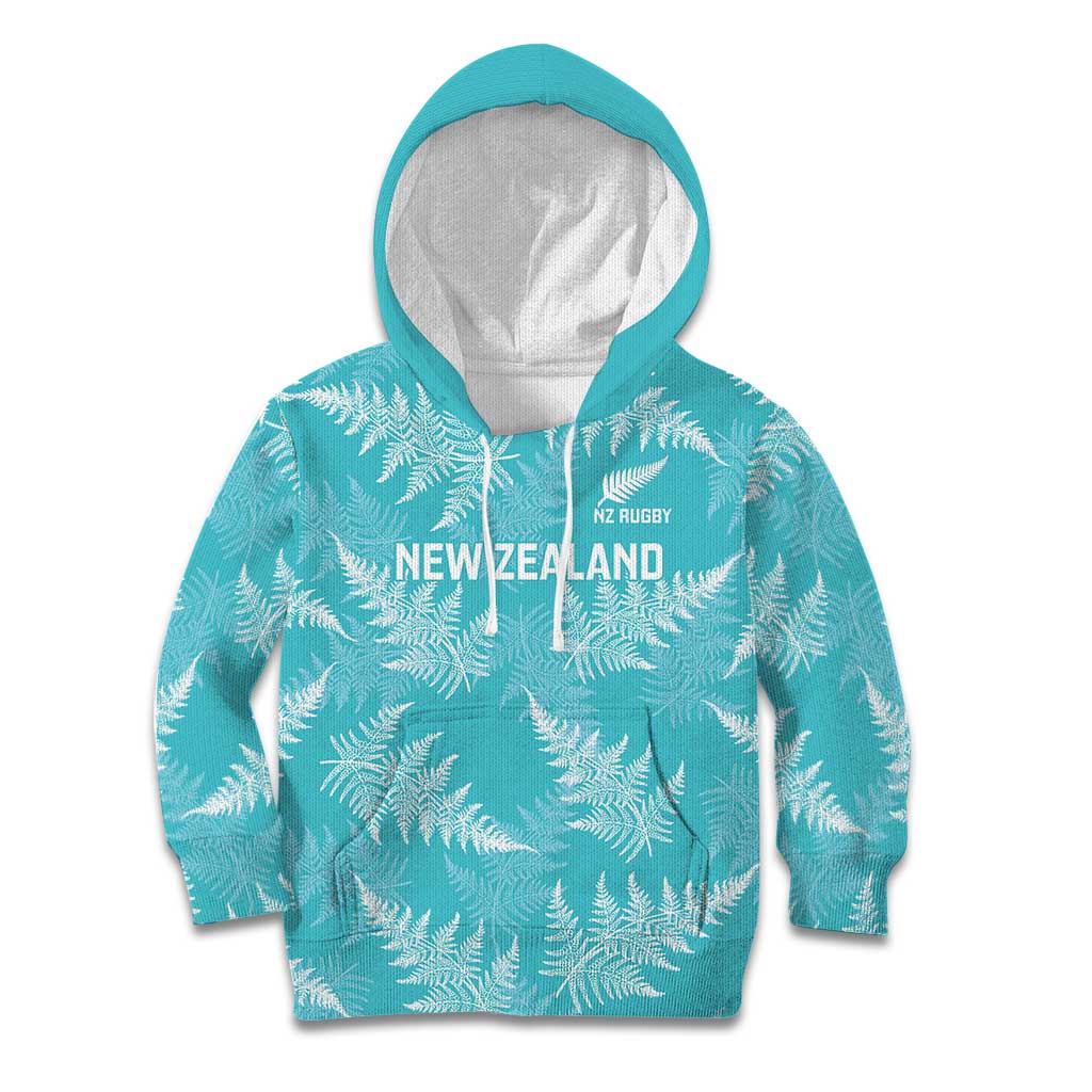 New Zealand Silver Fern Rugby Custom Kid Hoodie Go Aotearoa Champions Turquoise Version - Polynesian Pride