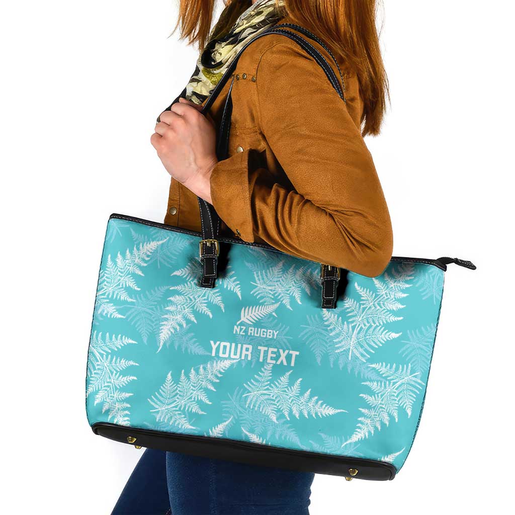 New Zealand Silver Fern Rugby Custom Leather Tote Bag Go Aotearoa Champions Turquoise Version - Polynesian Pride