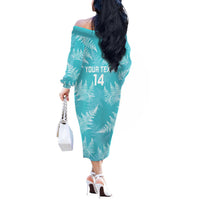 New Zealand Silver Fern Rugby Custom Off The Shoulder Long Sleeve Dress Go Aotearoa Champions Turquoise Version - Polynesian Pride