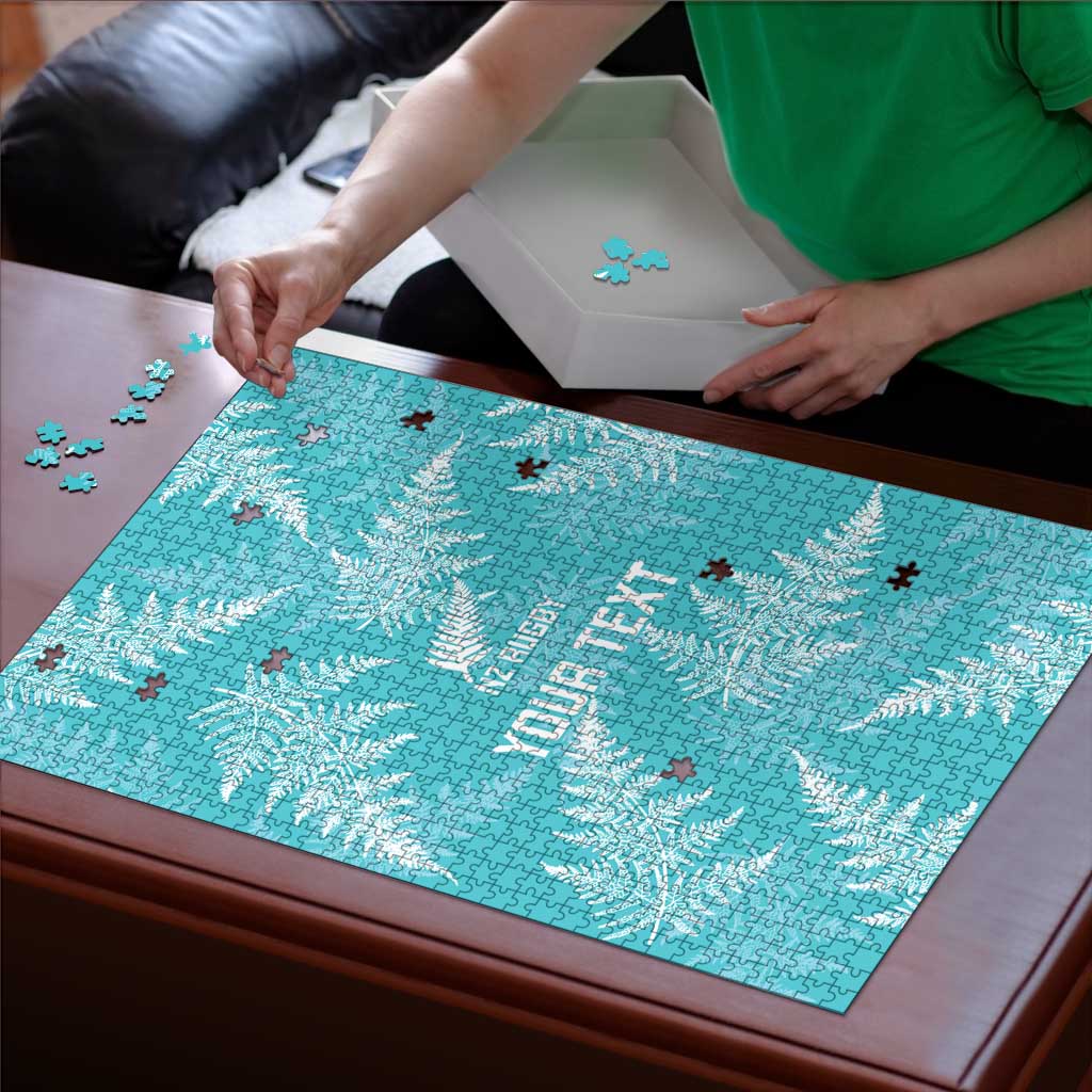 New Zealand Silver Fern Rugby Custom Puzzle Go Aotearoa Champions Turquoise Version - Polynesian Pride