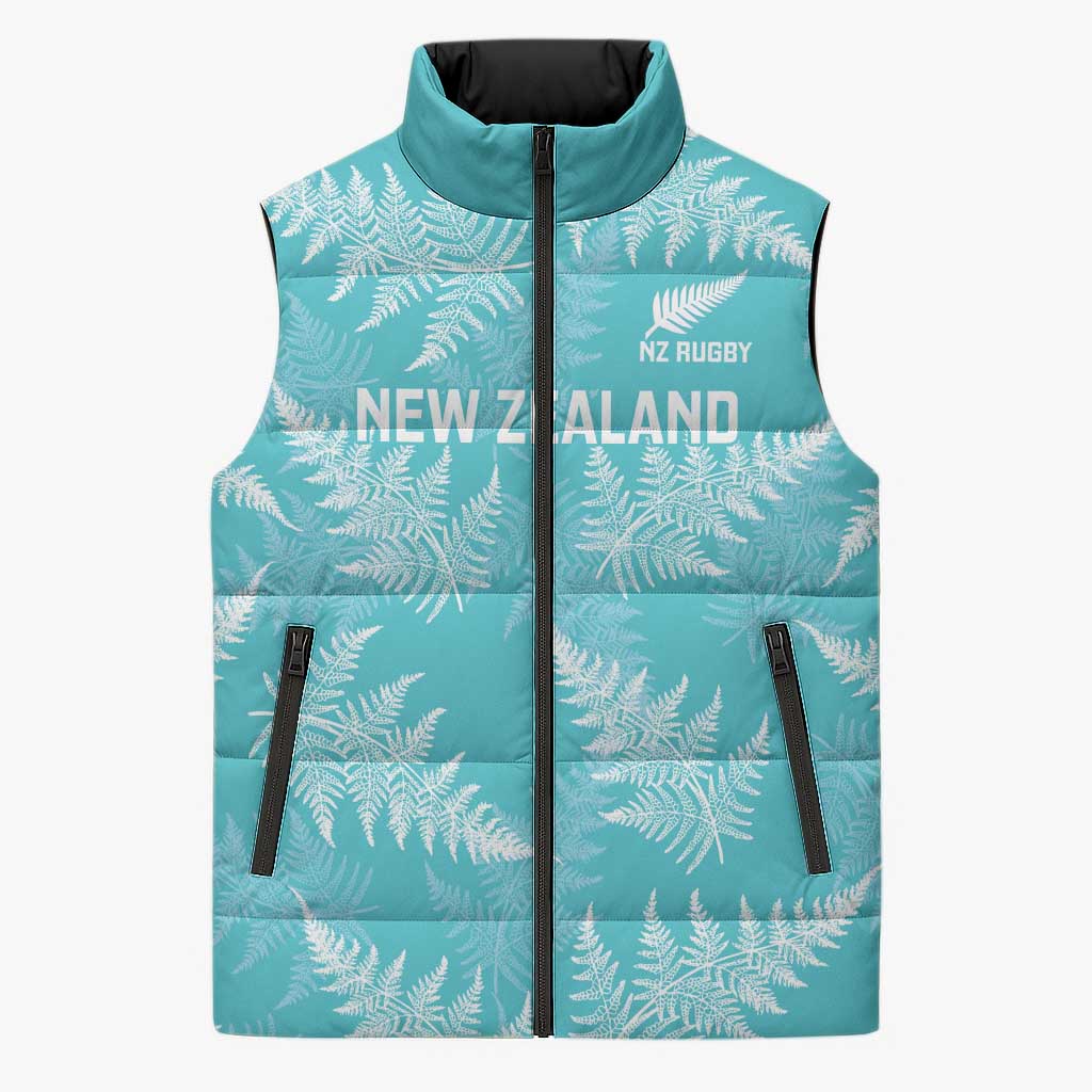New Zealand Silver Fern Rugby Custom Sleeveless Puffer Jacket Go Aotearoa Champions Turquoise Version - Polynesian Pride