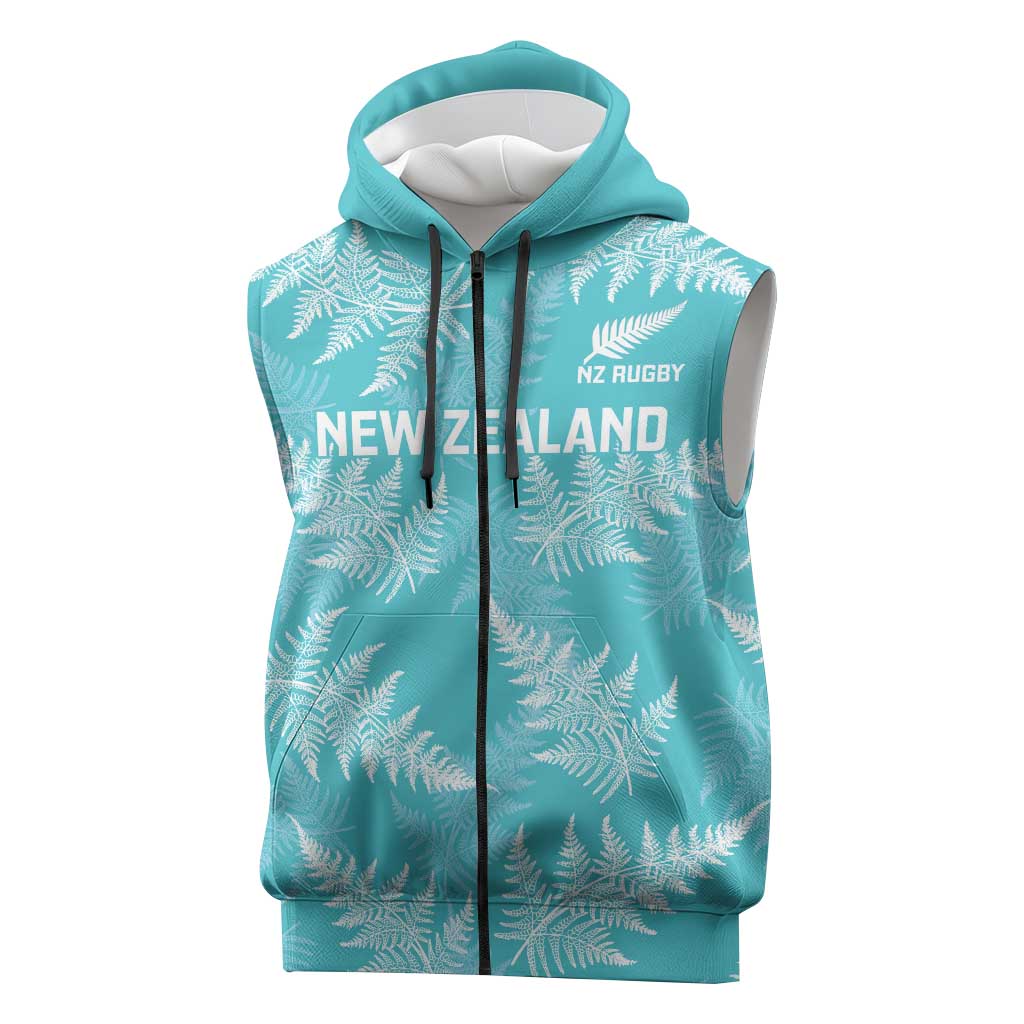 New Zealand Silver Fern Rugby Custom Sleeveless Zip Hoodie Go Aotearoa Champions Turquoise Version LT14 Turquoise - Polynesian Pride