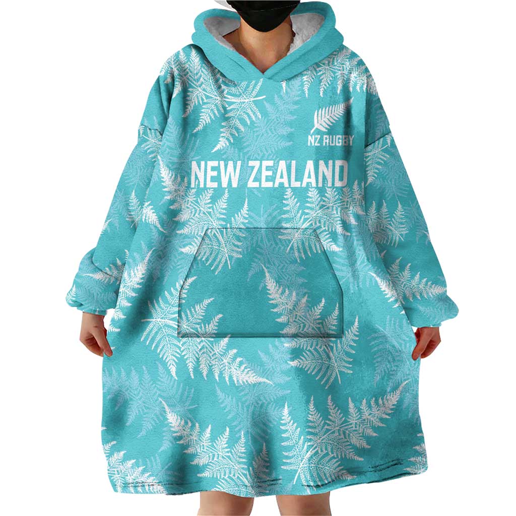 New Zealand Silver Fern Rugby Custom Wearable Blanket Hoodie Go Aotearoa Champions Turquoise Version LT14 - Polynesian Pride