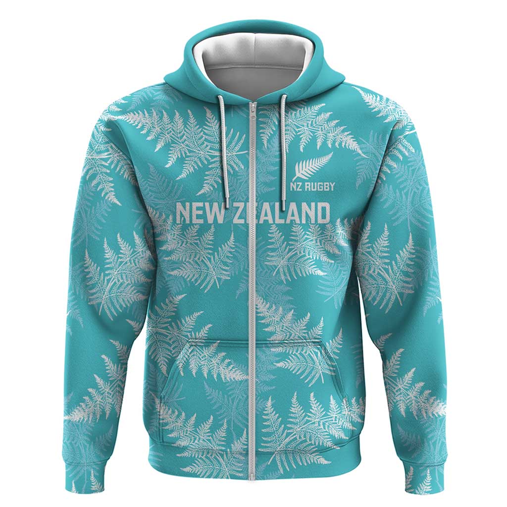 New Zealand Silver Fern Rugby Custom Zip Hoodie Go Aotearoa Champions Turquoise Version LT14 Zip Hoodie Turquoise - Polynesian Pride