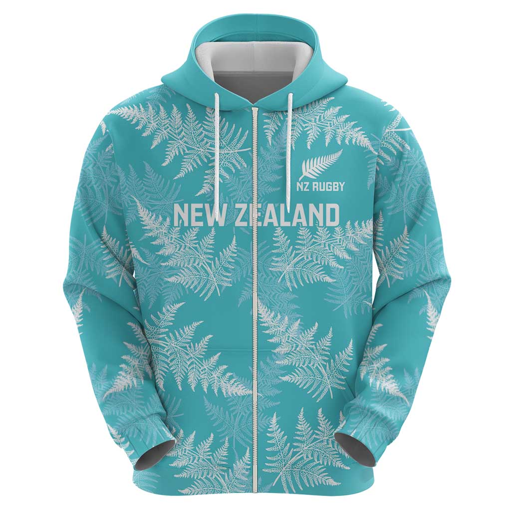 New Zealand Silver Fern Rugby Custom Zip Hoodie Go Aotearoa Champions Turquoise Version LT14 - Polynesian Pride