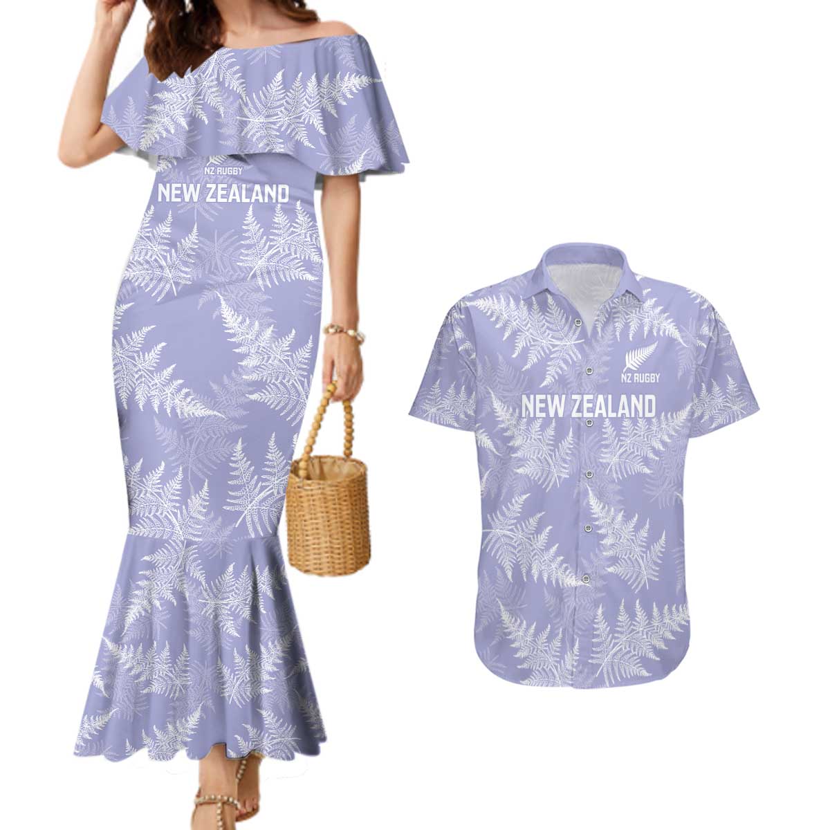 New Zealand Silver Fern Rugby Custom Couples Matching Mermaid Dress and Hawaiian Shirt Go Aotearoa Champions Purple Version - Polynesian Pride