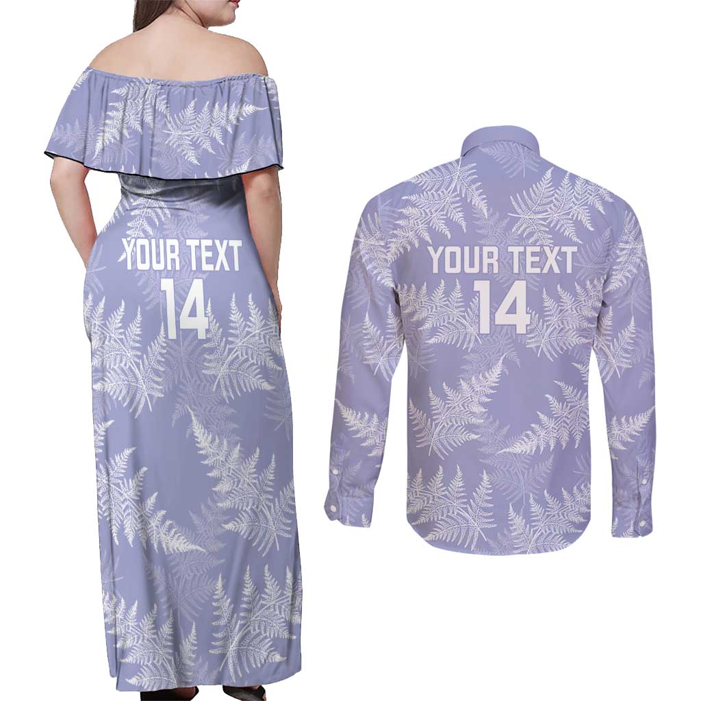 New Zealand Silver Fern Rugby Custom Couples Matching Off Shoulder Maxi Dress and Long Sleeve Button Shirt Go Aotearoa Champions Purple Version - Polynesian Pride