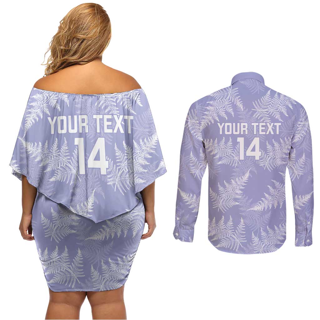 New Zealand Silver Fern Rugby Custom Couples Matching Off Shoulder Short Dress and Long Sleeve Button Shirt Go Aotearoa Champions Purple Version - Polynesian Pride