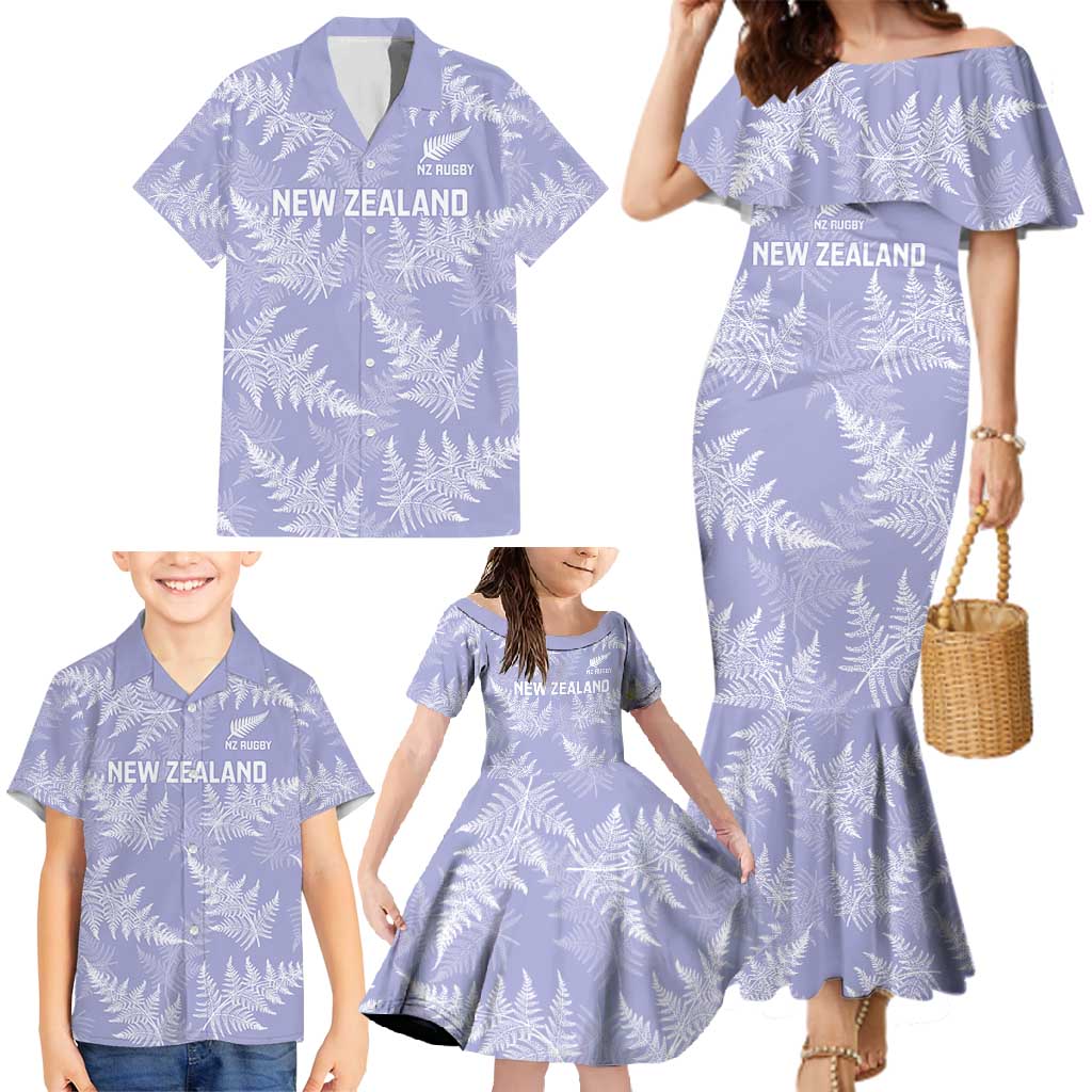 New Zealand Silver Fern Rugby Custom Family Matching Mermaid Dress and Hawaiian Shirt Go Aotearoa Champions Purple Version - Polynesian Pride