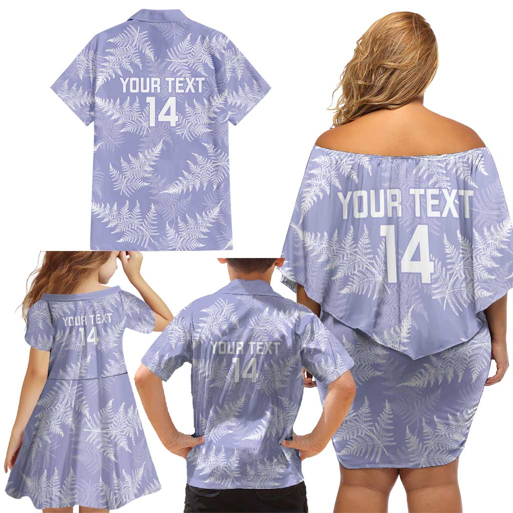 New Zealand Silver Fern Rugby Custom Family Matching Off Shoulder Short Dress and Hawaiian Shirt Go Aotearoa Champions Purple Version - Polynesian Pride